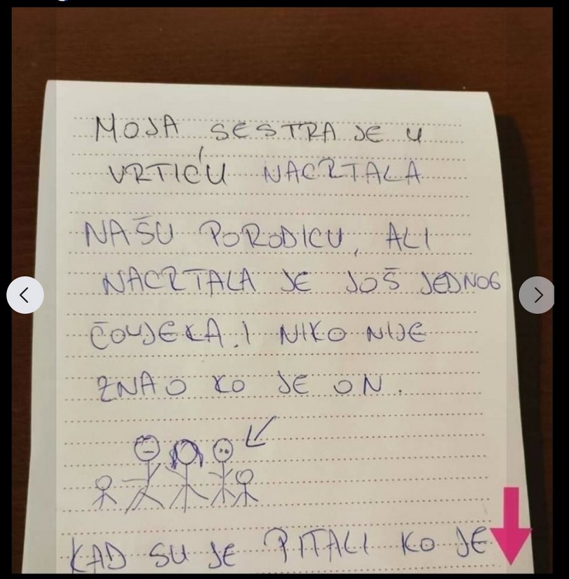 MOJA SESTRA JE U VRTIĆU NACRTALA NAŠU PORODICU, ali nacrtala je i NEPOZNATOG ČOVJEKA: Kad je teta pitala ko je on, SESTRA JE REKLA…