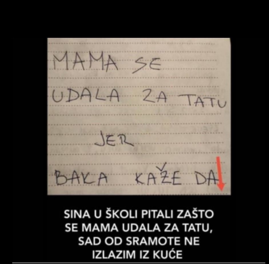 MOJ SIN JE U ŠKOLI TREBAO NAPISATI ZAŠTO SE MAMA UDALA ZA TATU: Kad sam pročitala njegov odgovor OD SRAMOTE VIŠE NE IZLAZIM IZ KUĆE