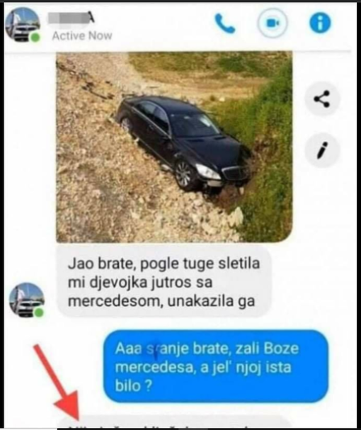 JARAN MI JE JAVIO DA MU JE DJEVOJKA IMALA SAOBRAĆAJKU I SLUPALA MU NOV MERCEDES: Pitao sam u kakvom je stanju ONA, a kad mi je ovo napisao, BLOKIRAO SAM GA NA SVIM MREŽAMA