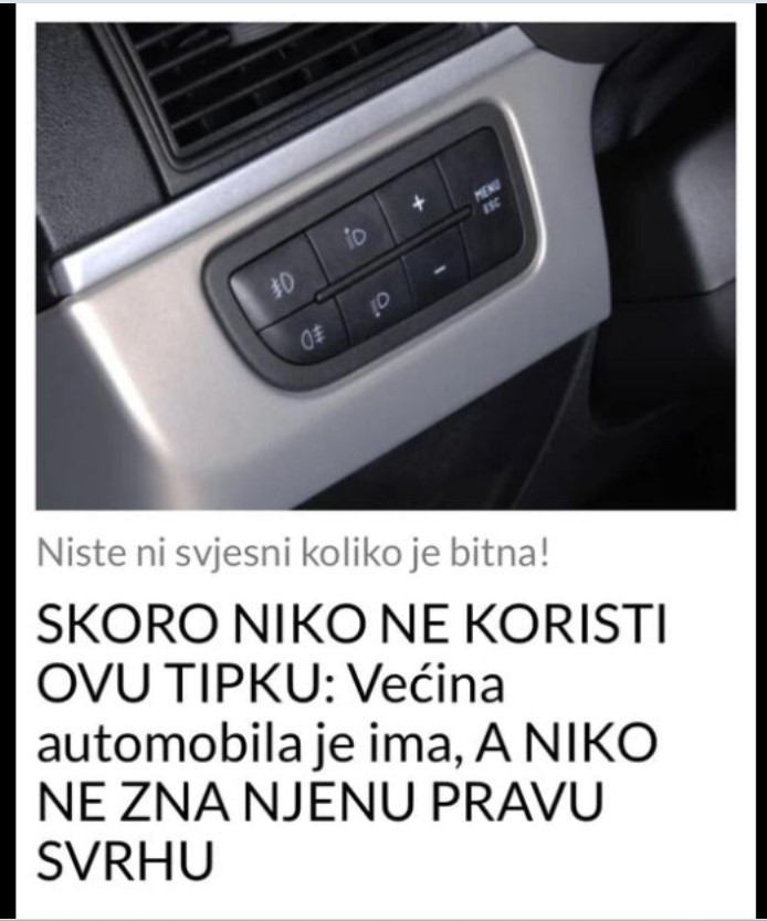 SKORO NIKO NE KORISTI OVU TIPKU: Većina automobila je ima, A NIKO NE ZNA NJENU PRAVU SVRHU