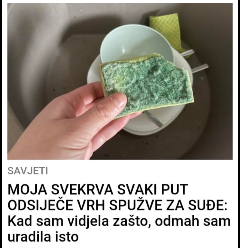 MOJA SVEKRVA SVAKI PUT ODSIJEČE VRH SPUŽVE ZA SUĐE: Kad sam vidjela zašto odmah sam uradila isto