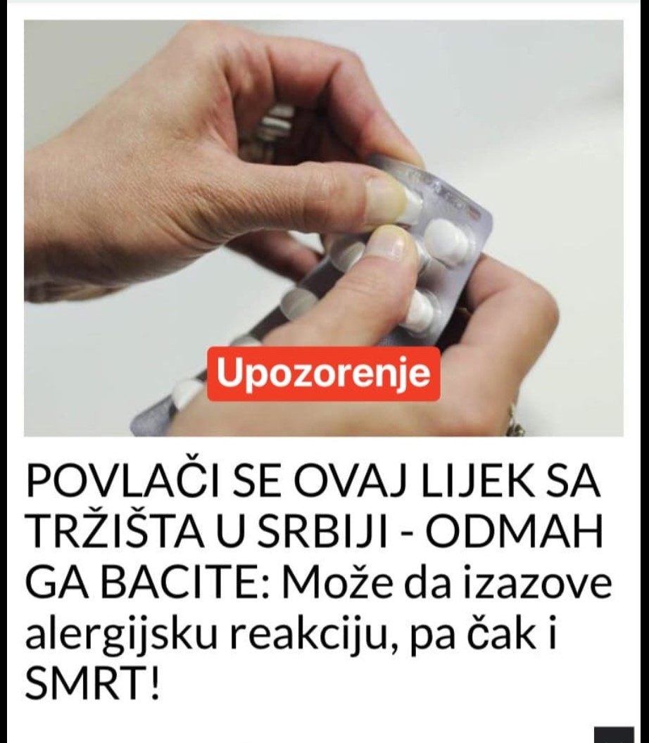 OVAJ LEK ZA KAŠALJ SE POVLAČI SA SRPSKOG TRŽIŠTA: Može da izazove tešku alergijsku reakciju, čak i smrt!