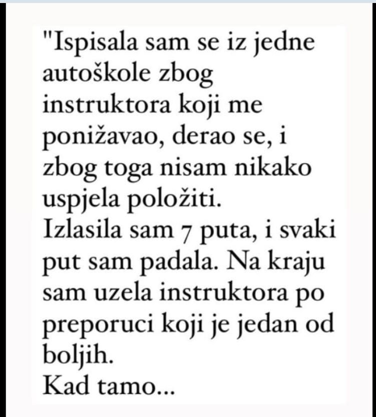 “Ispisala sam se iz jedne autoškole zbog instruktora”