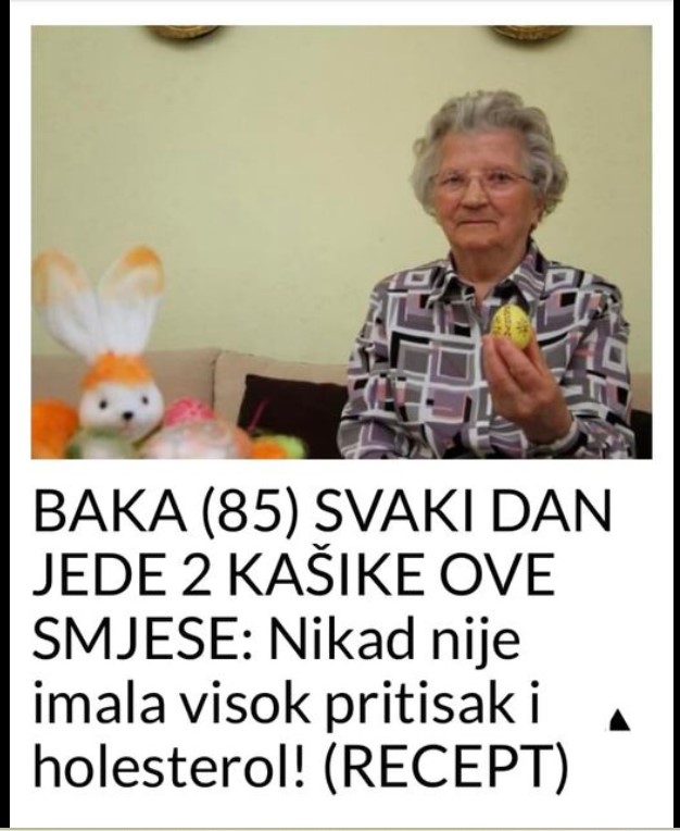 BAKA (85) SVAKI DAN JEDE 2 KAŠIKE OVE SMJESE: Nikad nije imala visok pritisak i holesterol! (RECEPT)