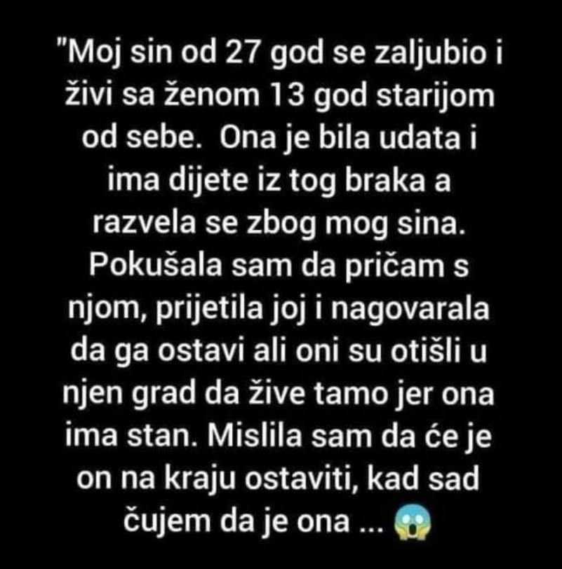 “Moj sin živi sa 13 godina starijom ženom”