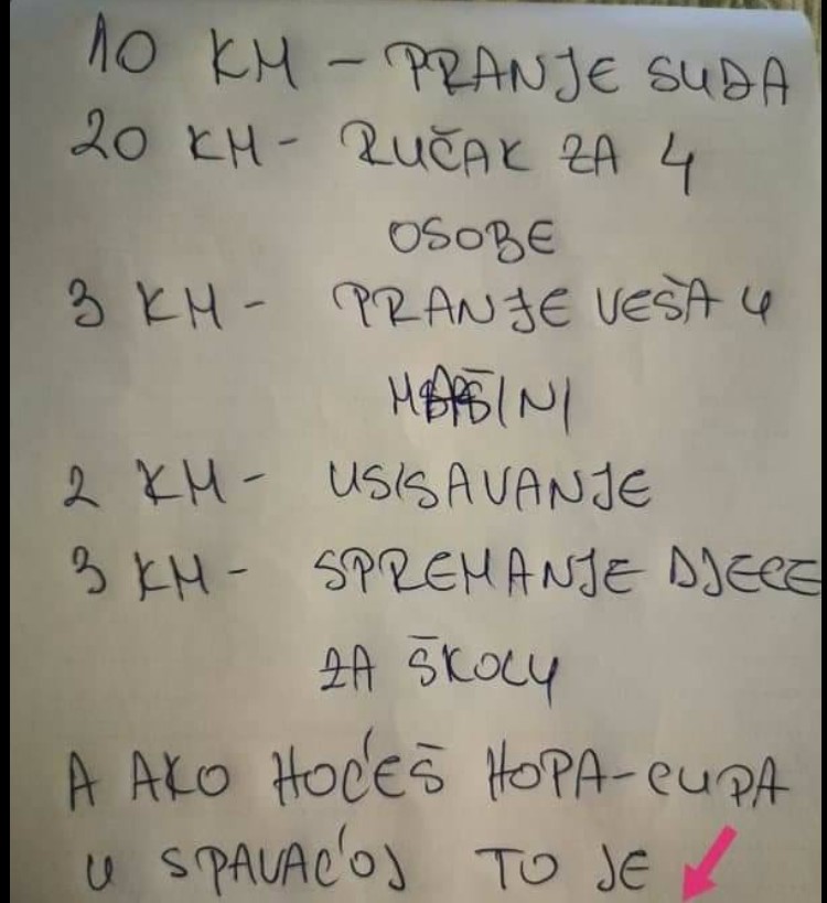 SUPRUGA MI JUTROS OSTAVILA CJENOVNIK SVOJIH USLUGA: Kad sam pročitao koliko naplaćuje za zadnju stavku, SVE MI JE BILO JASNO