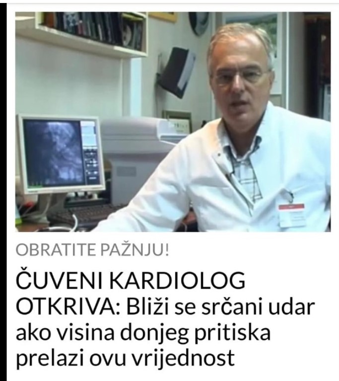 ČUVENI KARDIOLOG OTKRIVA: Bliži se srčani udar ako visina donjeg pritiska prelazi ovu vrijednost