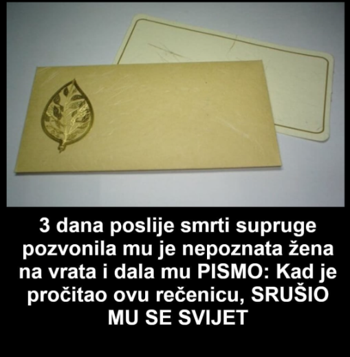 3 dana poslije smrti supruge pozvonila mu je nepoznata žena na vrata i dala mu PISMO: Kad je pročitao ovu rečenicu, SRUŠIO MU SE SVIJET