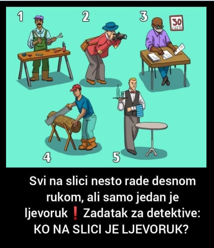 SVI NA SLICI NEŠTO RADE DESNOM RUKOM, ALI SAMO JEDAN JE LJEVORUK: Zadatak za detektive, KO NA SLICI JE LJEVORUK?