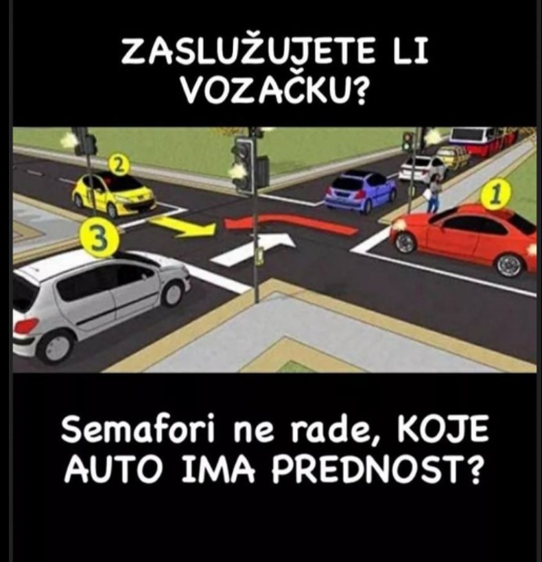 Izazov / Semafori ne rade, koji automobil ima prednost?