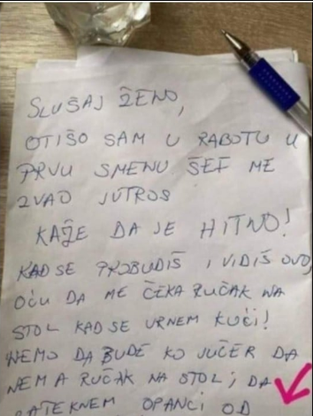 MUŽ JE HITNO OTIŠAO NA POSAO, A NA STOLU MI OSTAVIO OVU PORUKU: Kad sam vidjela zadnju rečenicu, ZNOJ ME OBLIO OD MUKE