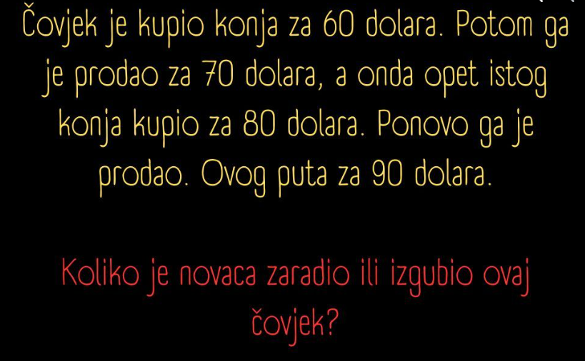 Zadatak koji je zaludio internet: Niko ne zna da li je vlasnik prodajom konja zaradio ili izgubio