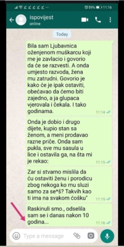 “Bila sam ljubavnica oženjenom čovjeku koji me je zavlačio i govorio da će se razvesti”