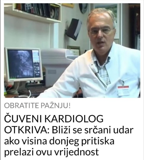 ČUVENI KARDIOLOG OTKRIVA: Bliži se srčani udar ako visina donjeg pritiska prelazi ovu vrijednost