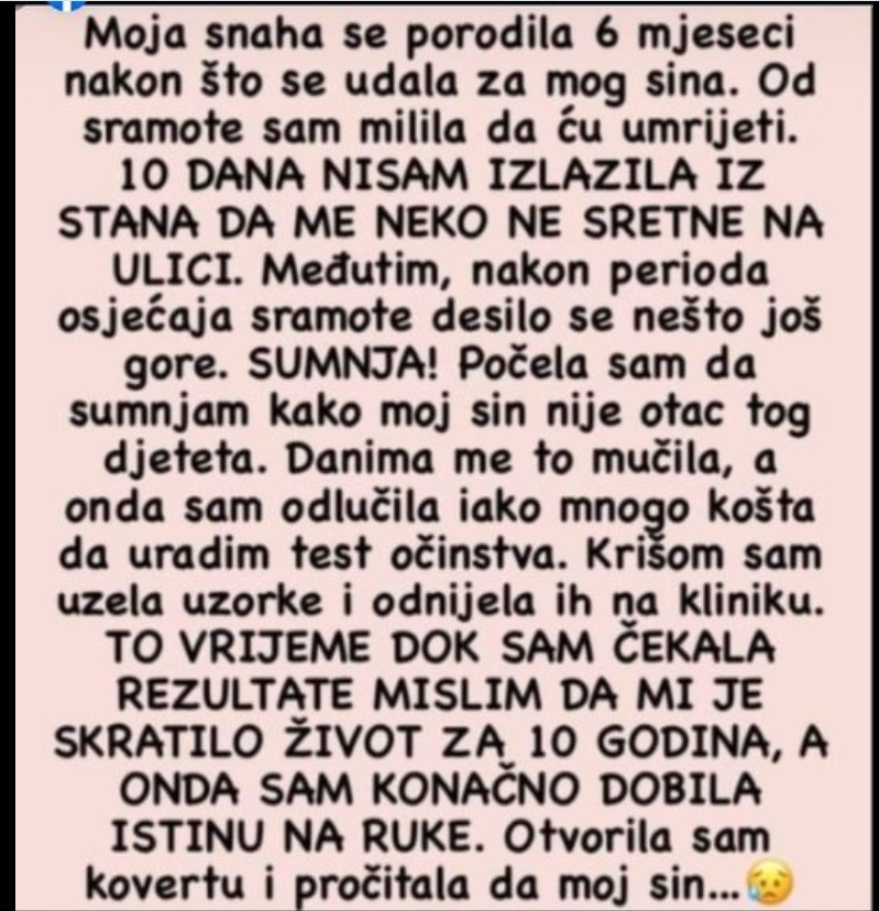 “Moja snaha se porodila nakon 6 mjeseci…”