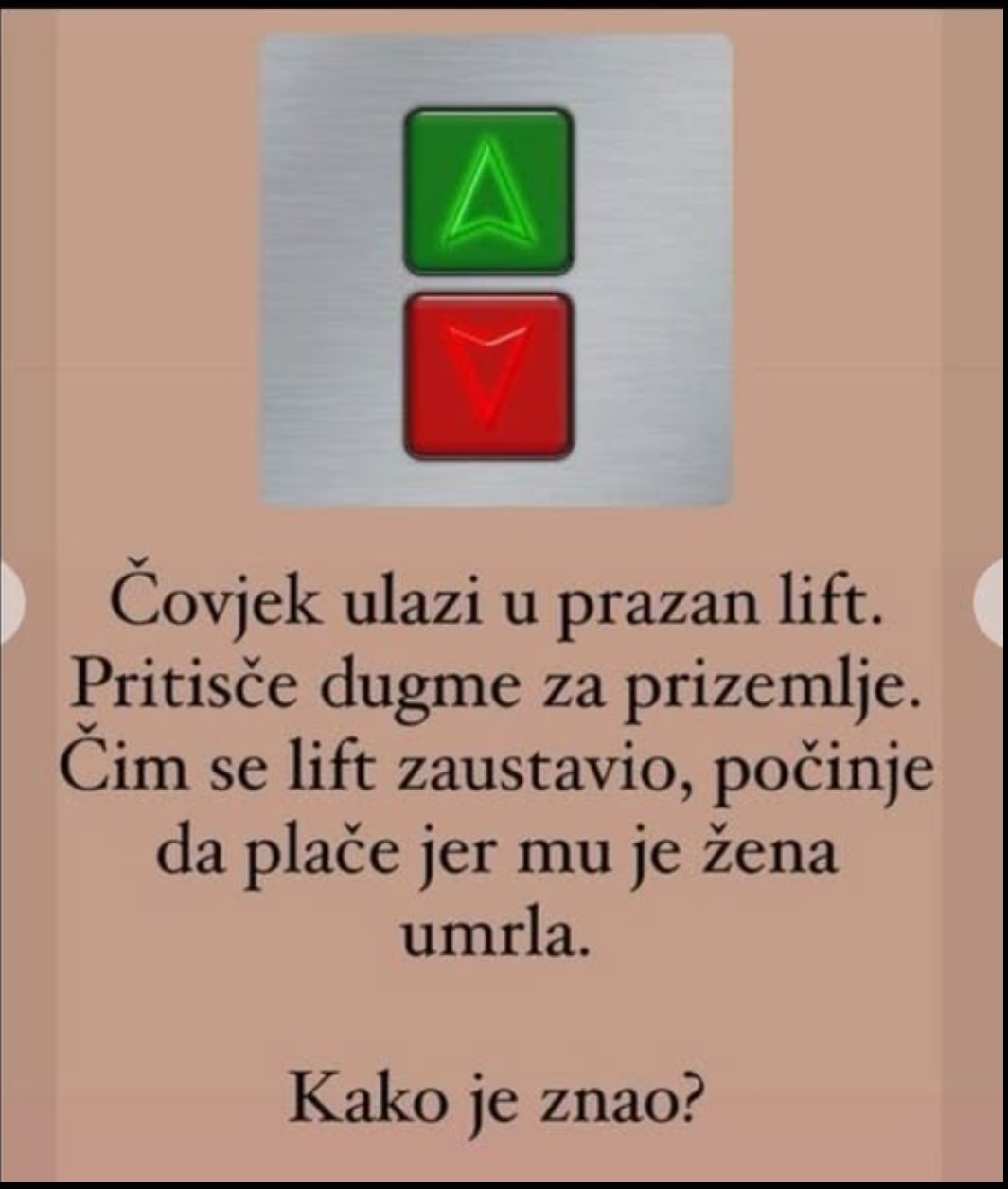 MOZGALICA: Čovjek ulazi u prazan lift