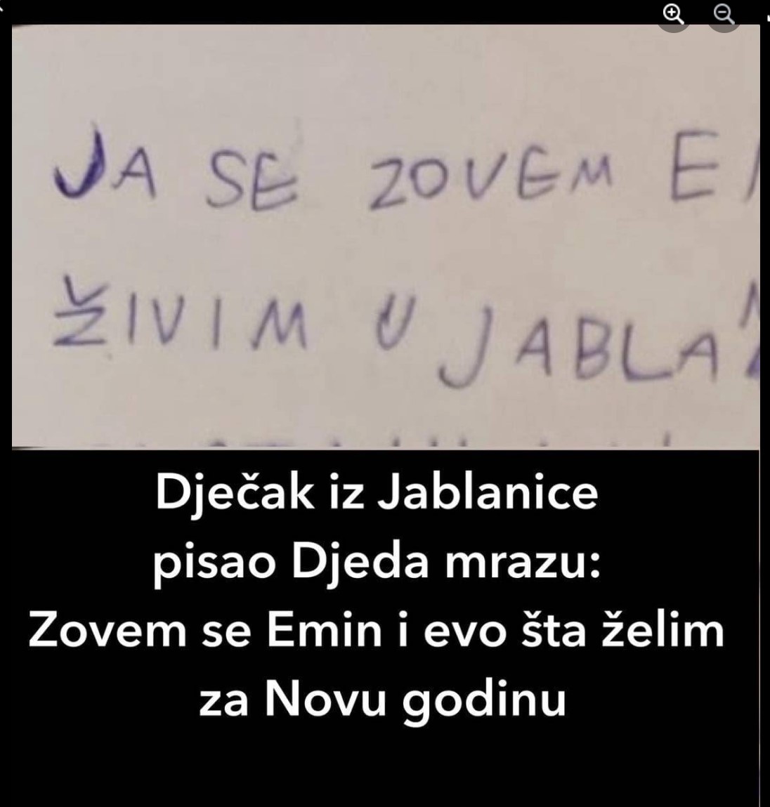 Dječak iz Jablanice pisao Djeda mrazu: Zovem se Emin i evo šta želim za Novu godinu