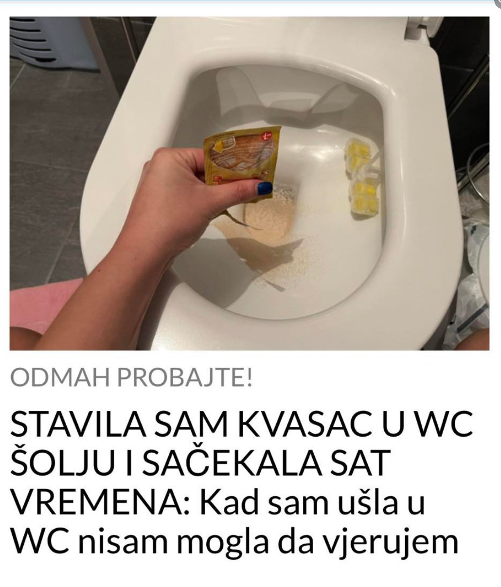 STAVILA SAM KVASAC U WC ŠOLJU I SAČEKALA SAT VREMENA: Kad sam ušla u WC nisam mogla da vjerujem