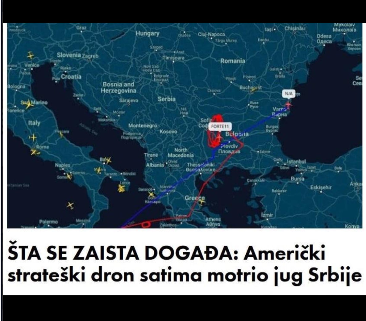 ŠTA SE ZAISTA DOGAĐA: Američki strateški dron satima motrio jug Srbije