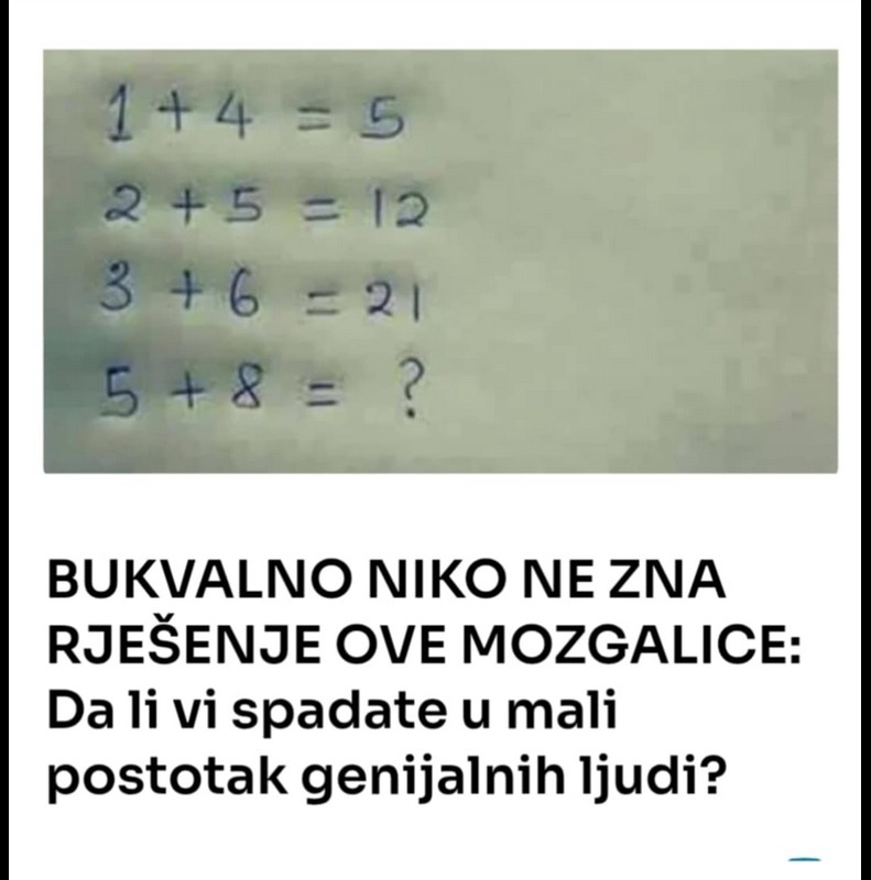 BUKVALNO NIKO NE ZNA RJEŠENJE OVE MOZGALICE: Da li vi spadate u mali postotak genijalnih ljudi?