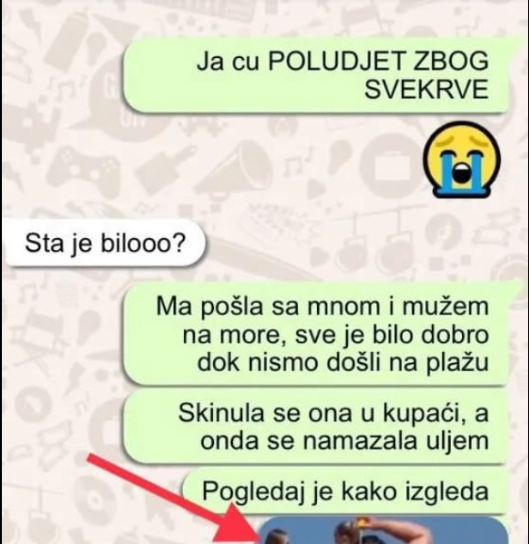 SVEKRVA DOŠLA S MUŽEM I SA MNOM NA MORE, SKINULA SE U KUPAĆI: A onda se nauljila, A TEK DA VIDITE KAKO IZGLEDA