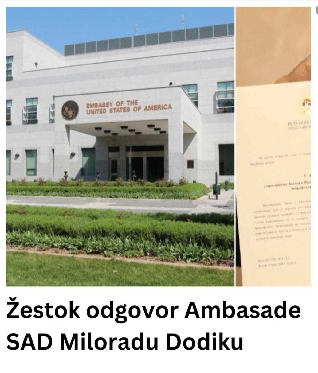 Žestok odgovor Ambasade SAD Miloradu Dodiku