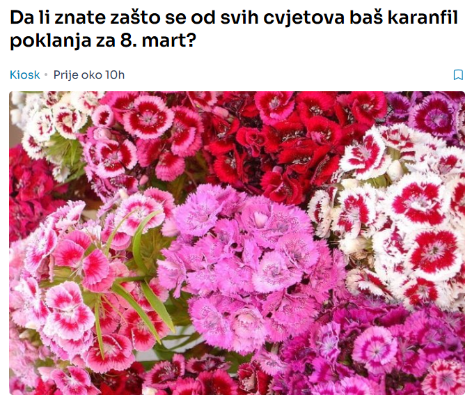 Da li znate zašto se od svih cvjetova baš karanfil poklanja za 8. mart?