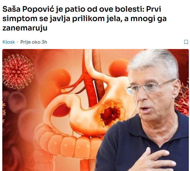 Saša Popović je patio od ove bolesti: Prvi simptom se javlja prilikom jela, a mnogi ga zanemaruju