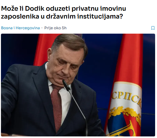 Može li Dodik oduzeti privatnu imovinu zaposlenika u državnim institucijama?