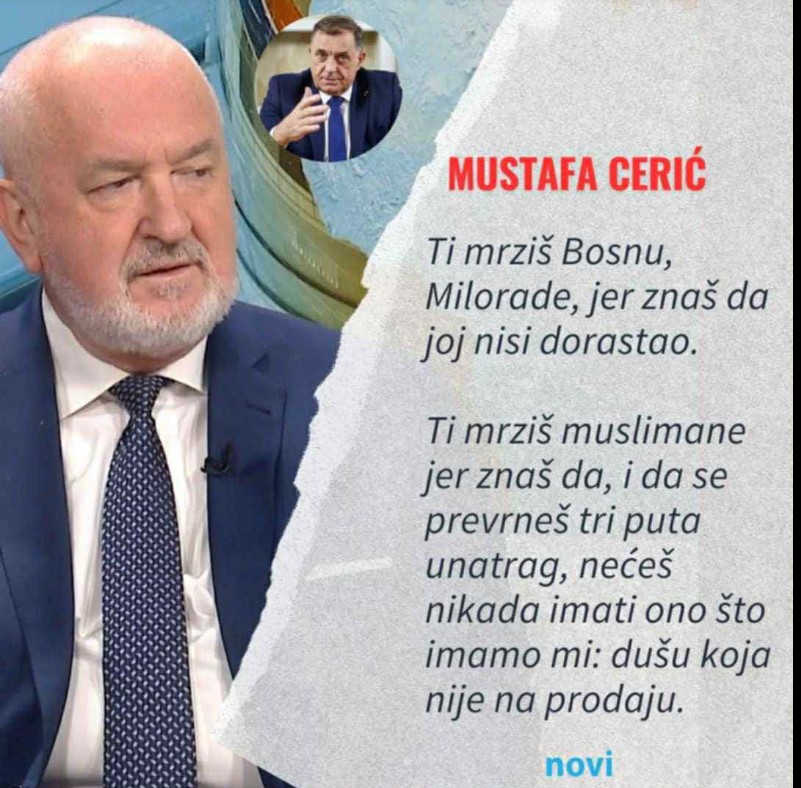 Cerić poručio Dodiku: Naš islam nije na prodaju, a Bosna nije na rasprodaji