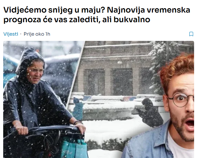 Vidjećemo snijeg u maju? Najnovija vremenska prognoza će vas zalediti, ali bukvalno