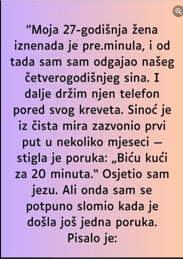“Moja 27-godišnja žena iznenada je pre.minula…”