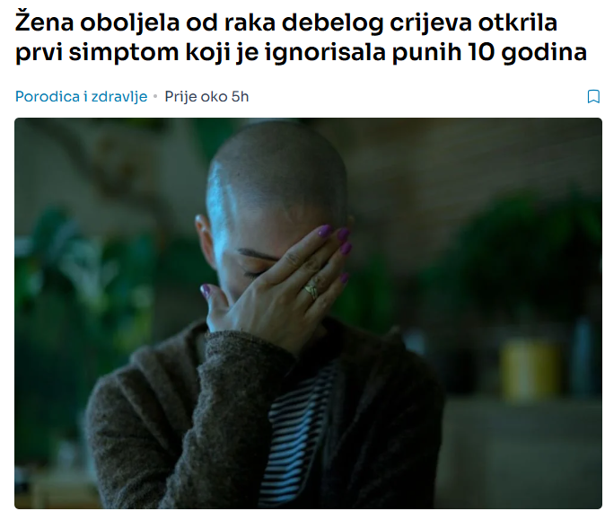 Žena oboljela od raka debelog crijeva otkrila prvi simptom koji je ignorisala punih 10 godina