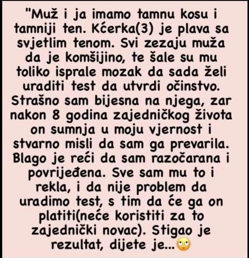 ‘Muž želi uraditi test da utvrdi očinstvo’