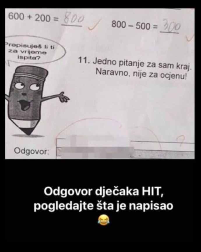 UČITELJICA PITALA UČENIKA DA LI PREPISUJE NA TESTU: Njegov odgovor NASMIJAO JE DO SUZA