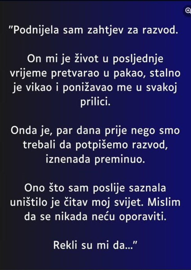“Podnijela sam zahtjev za razvod…”