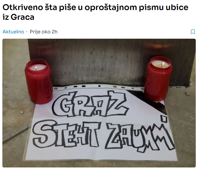 Otkriveno šta piše u oproštajnom pismu ubice iz Graca