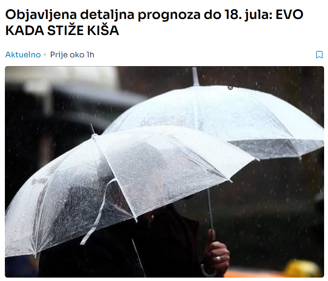 Objavljena detaljna prognoza do 18. jula: EVO KADA STIŽE KIŠA