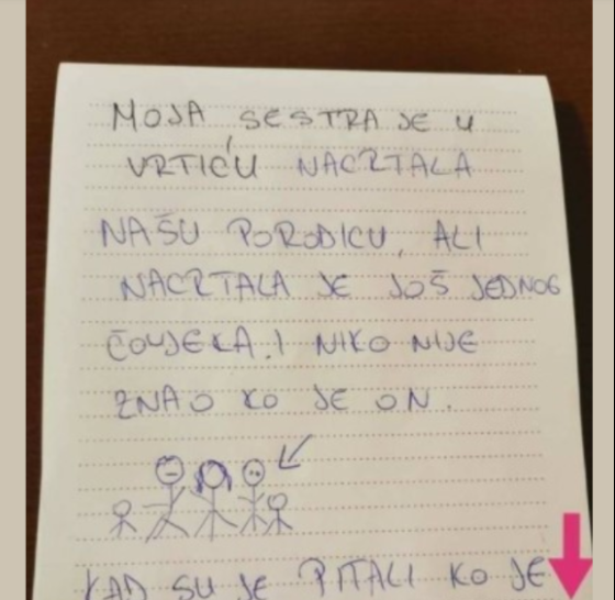 MOJA SESTRA JE U VRTIĆU NACRTALA NAŠU PORODICU, ali nacrtala je i NEPOZNATOG ČOVJEKA: Kad je teta pitala ko je on, SESTRA JE REKLA…
