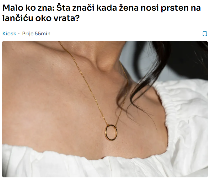 Malo ko zna: Šta znači kada žena nosi prsten na lančiću oko vrata?
