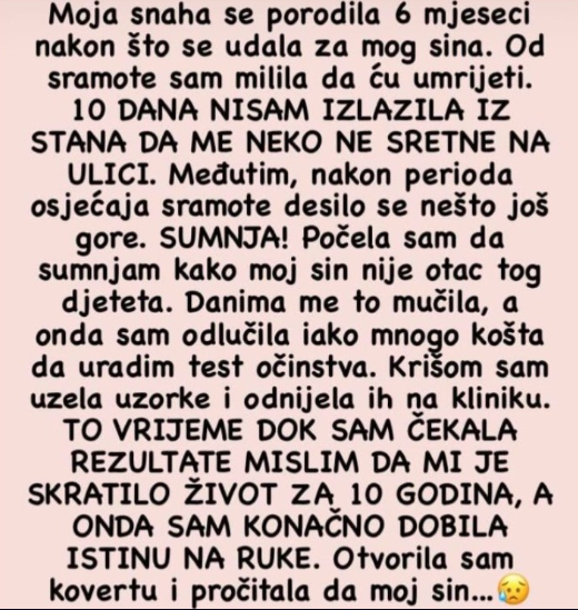 “Moja snaha se porodila 6 mjeseci nakon što se udala za mog sina”
