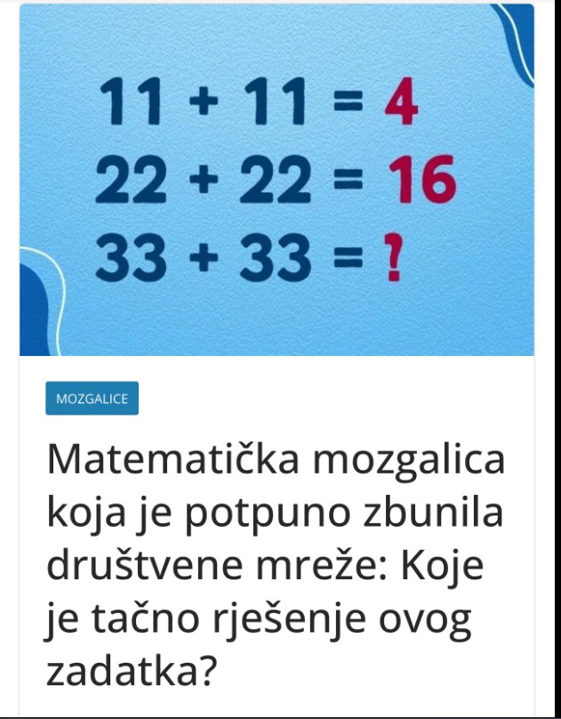 Zanimljiva matematička mozgalica izazvala raspravu na društvenim mrežama