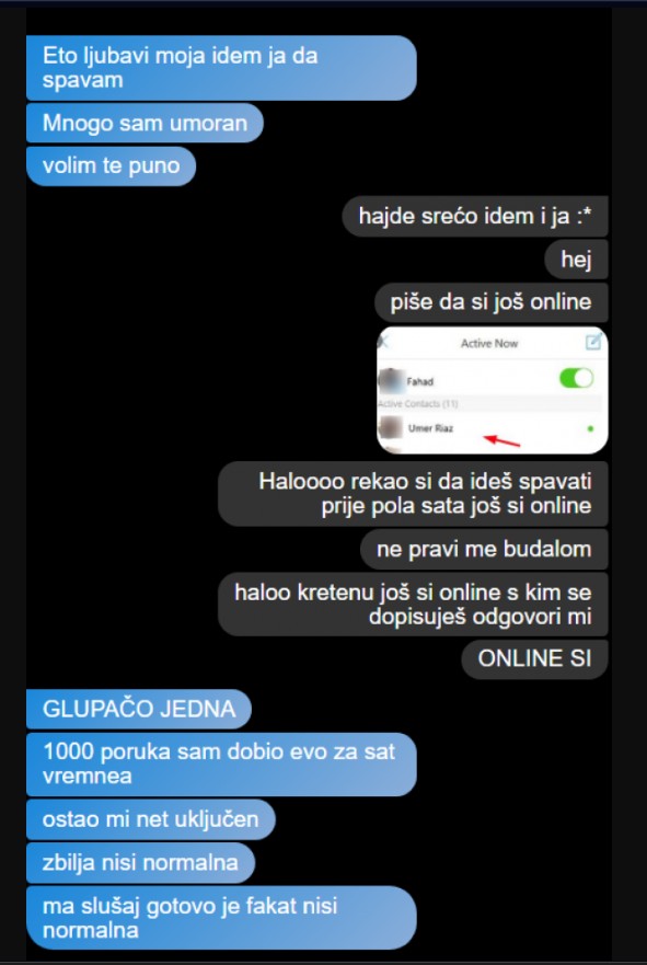 DEČKO MI JE NAPISAO DA IDE SPAVATI, A NAKON POLA SATA PISALO JE DA JE I DALJE ONLINE: Pisala sam u poruke, a on me ignorisao, A ONDA MI JE OVO NAPISAO, UŽAS!
