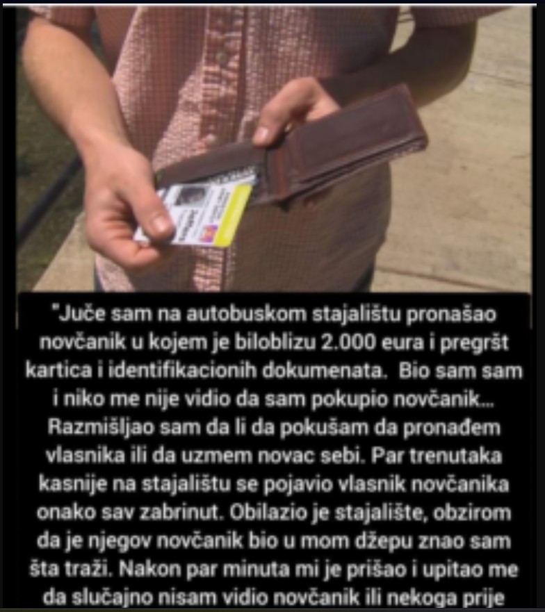 “Juče sam na autobuskom stajalištu pronašao novčanik”