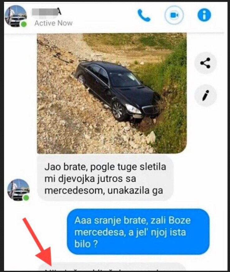 JARAN MI JE JAVIO DA MU JE DJEVOJKA IMALA SAOBRAĆAJKU I SLUPALA MU NOV MERCEDES: Pitao sam u kakvom je stanju ONA, a kad mi je ovo napisao, BLOKIRAO SAM GA NA SVIM MREŽAMA