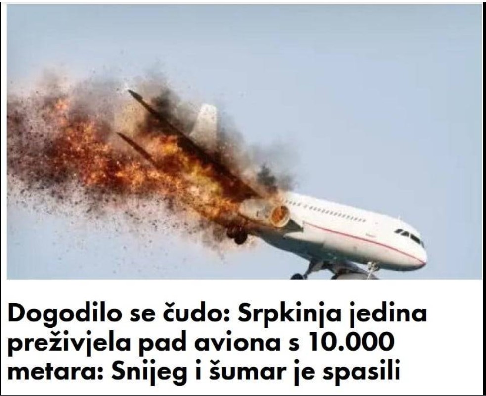 Dogodilo se čudo: Srpkinja jedina preživjela pad aviona s 10.000 metara: Snijeg i šumar je spasili