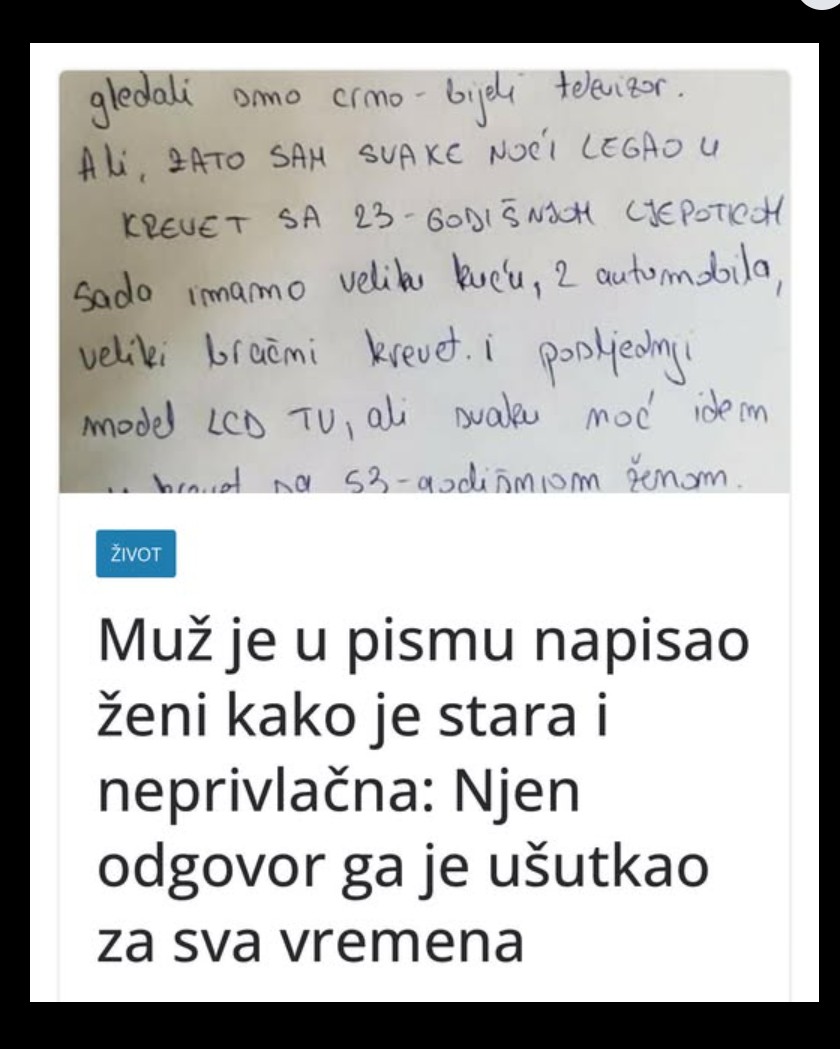 Muž je u pismu napisao ženi kako je stara i neprivlačna: Njen odgovor ga je ušutio za sva vremena