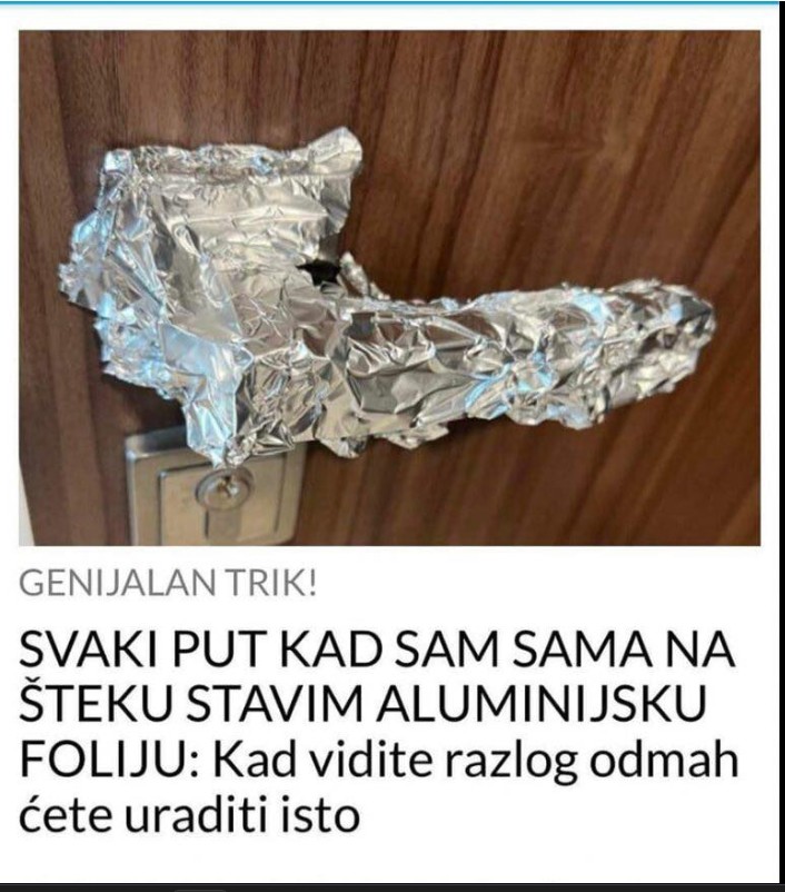 Jednostavan kućni trik za dodatni osećaj sigurnosti: aluminijumska folija na kvaki