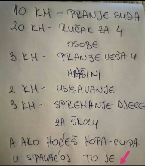SUPRUGA MI JUTROS OSTAVILA CJENOVNIK SVOJIH USLUGA: Kad sam pročitao koliko naplaćuje za zadnju stavku, SVE MI JE BILO JASNO