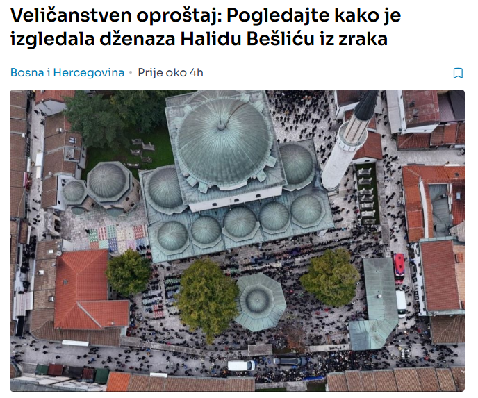 Veličanstven oproštaj: Pogledajte kako je izgledala dženaza Halidu Bešliću iz zraka